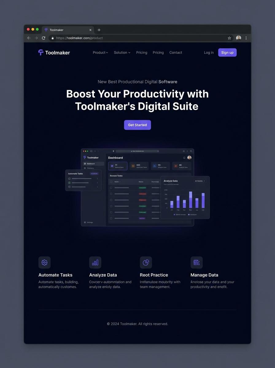Landing page for digital product Toolmaker
