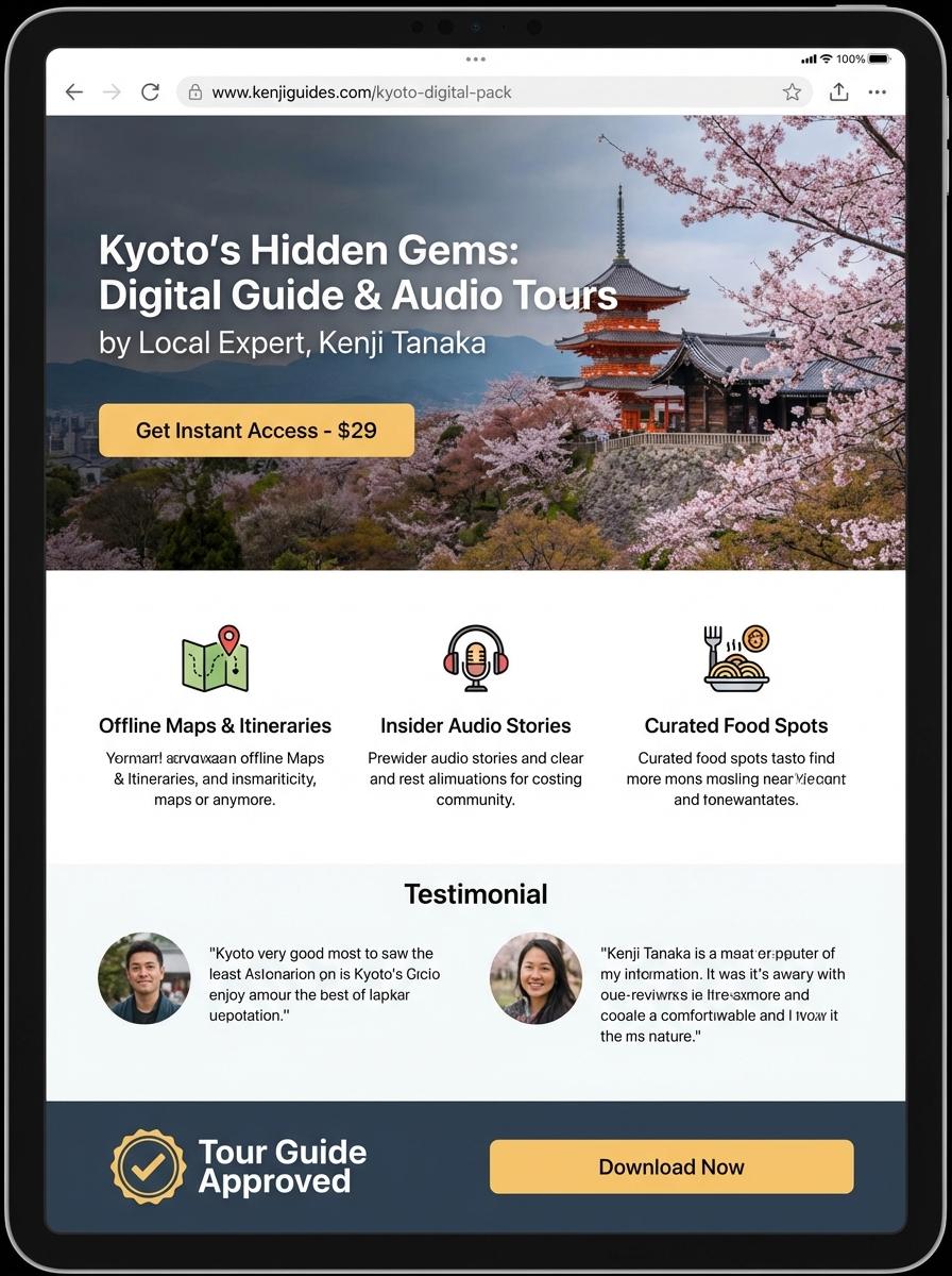 Landing page for digital product Tour guide