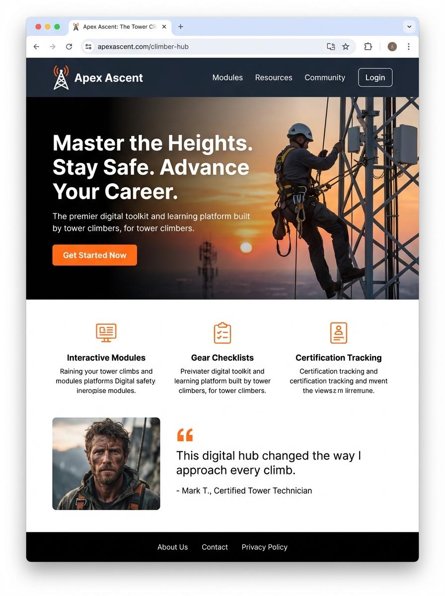 Landing page for digital product Tower climber