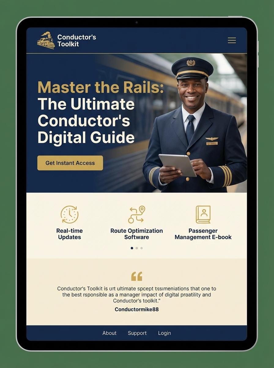 Landing page for digital product Train conductor
