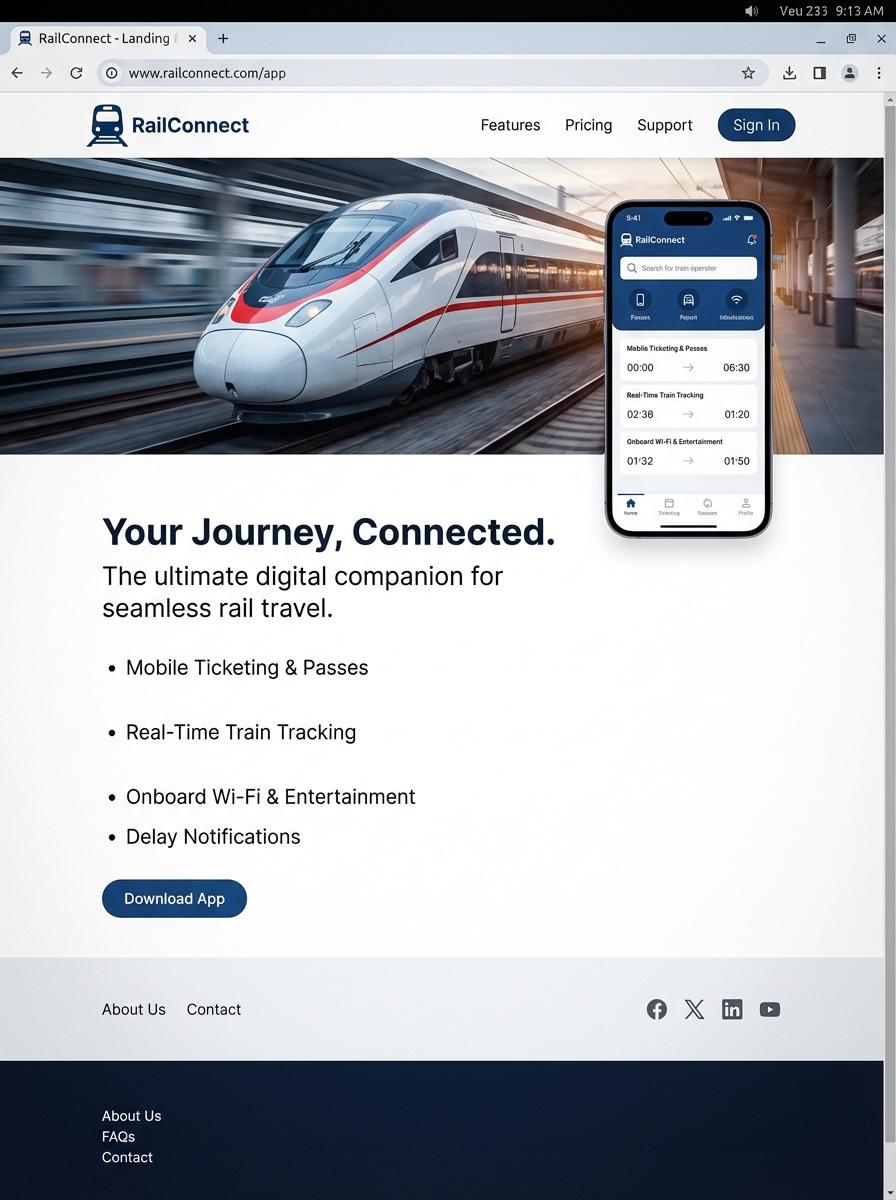 Landing page for digital product Train operator