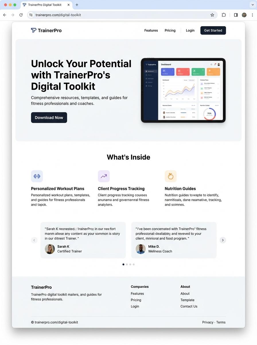 Landing page for digital product Trainer