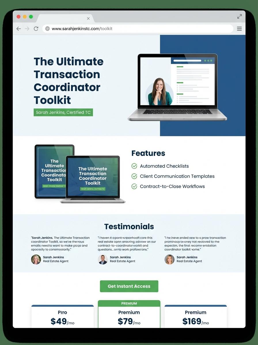 Landing page for digital product Transaction Coordinator