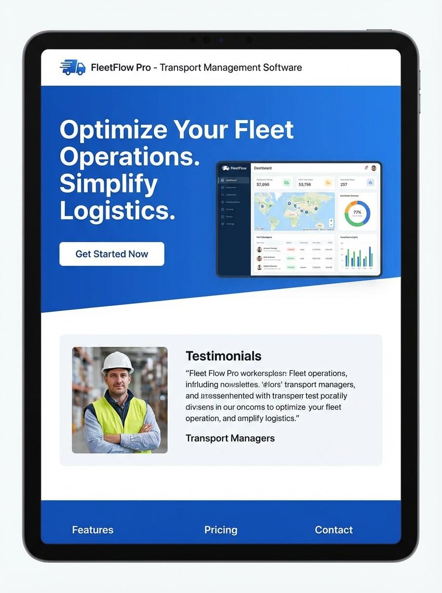 Landing page for digital product Transport manager
