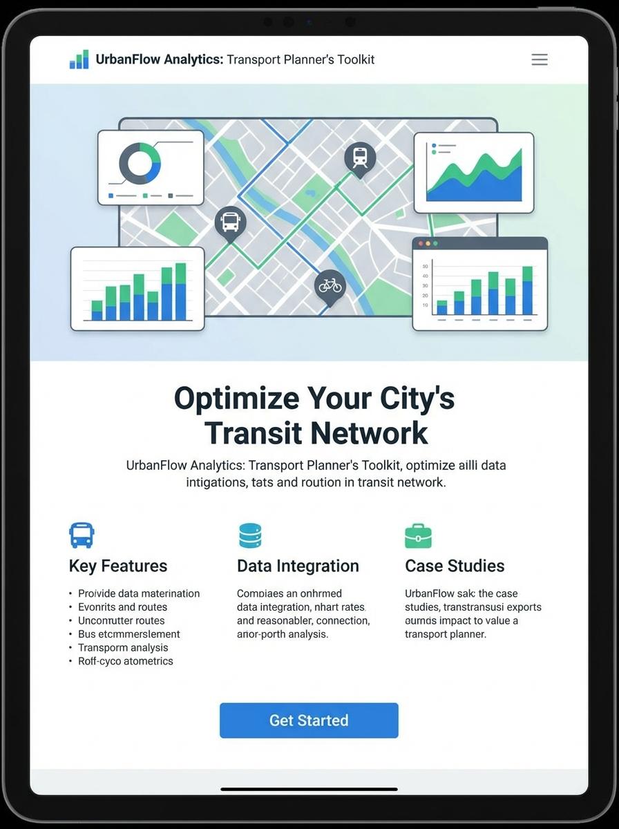 Landing page for digital product Transport planner