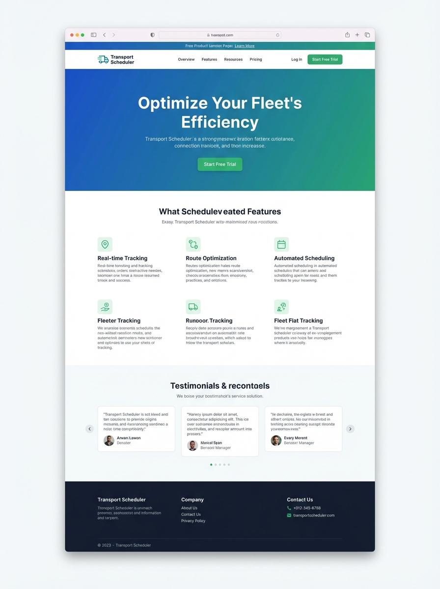 Landing page for digital product Transport scheduler