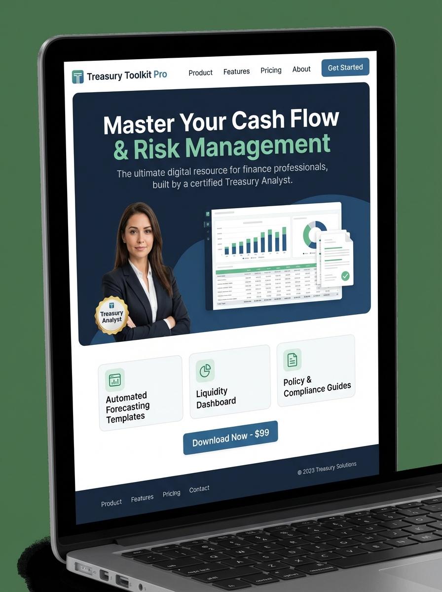 Landing page for digital product Treasury analyst