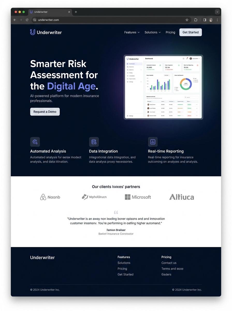 Landing page for digital product Underwriter