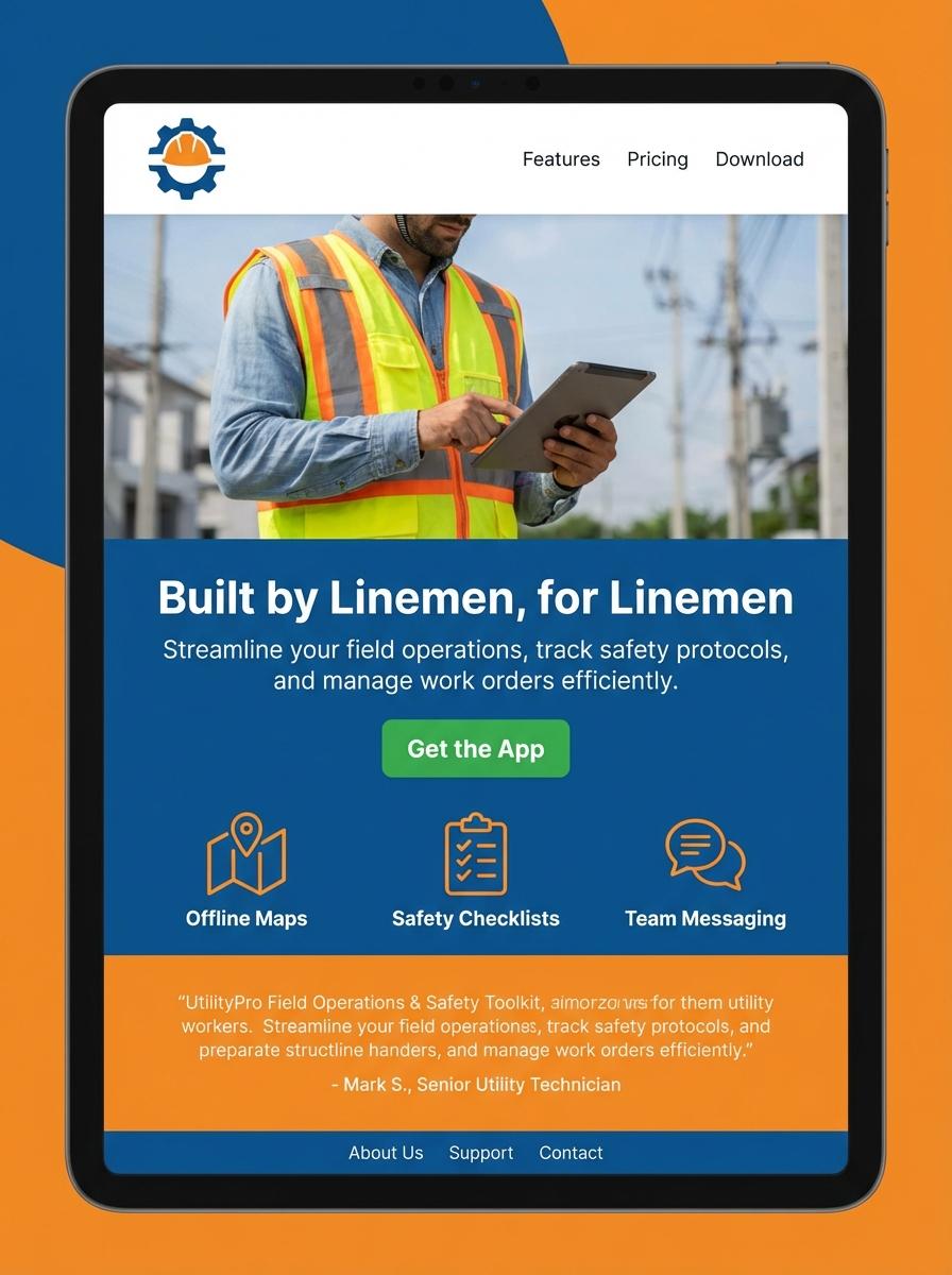 Landing page for digital product Utility worker