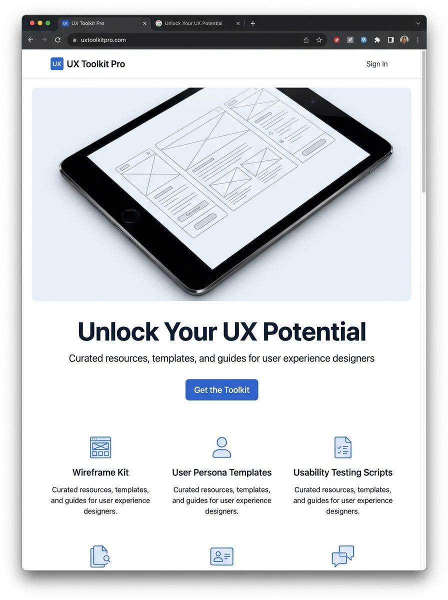 Landing page for digital product UX designer