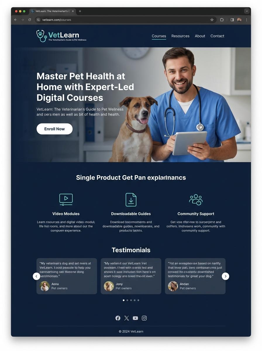 Landing page for digital product Veterinarian