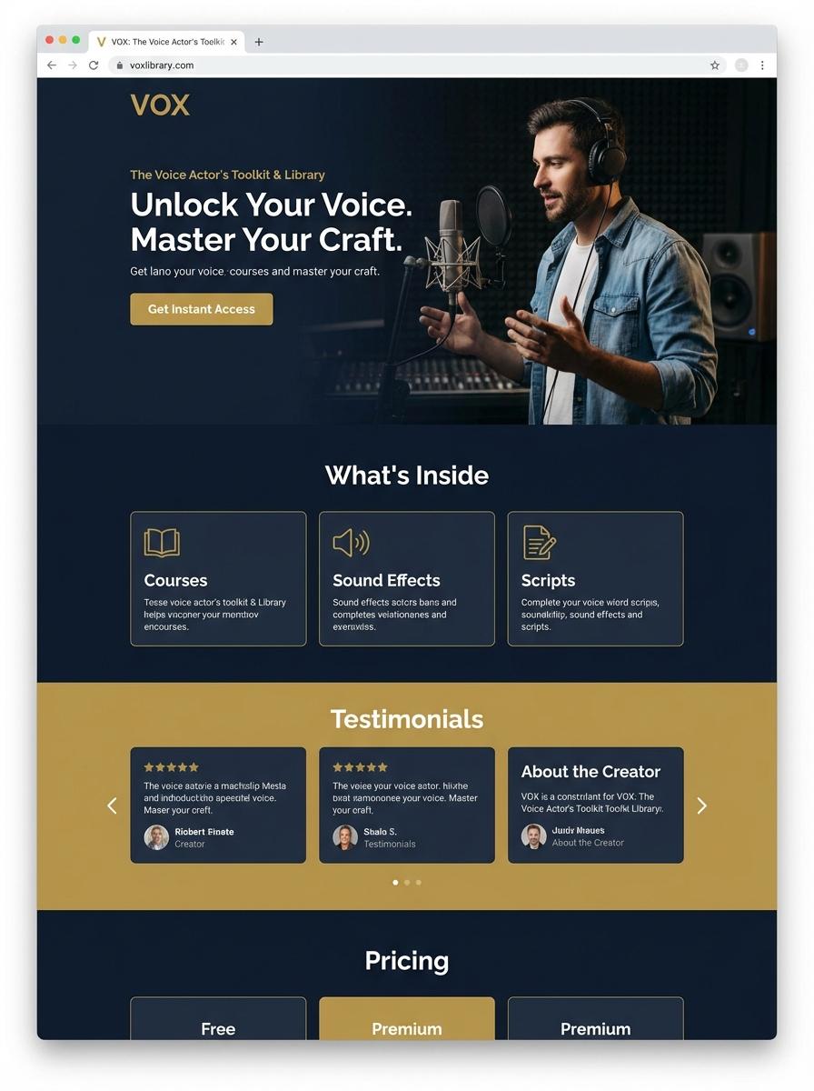Landing page for digital product voice actor