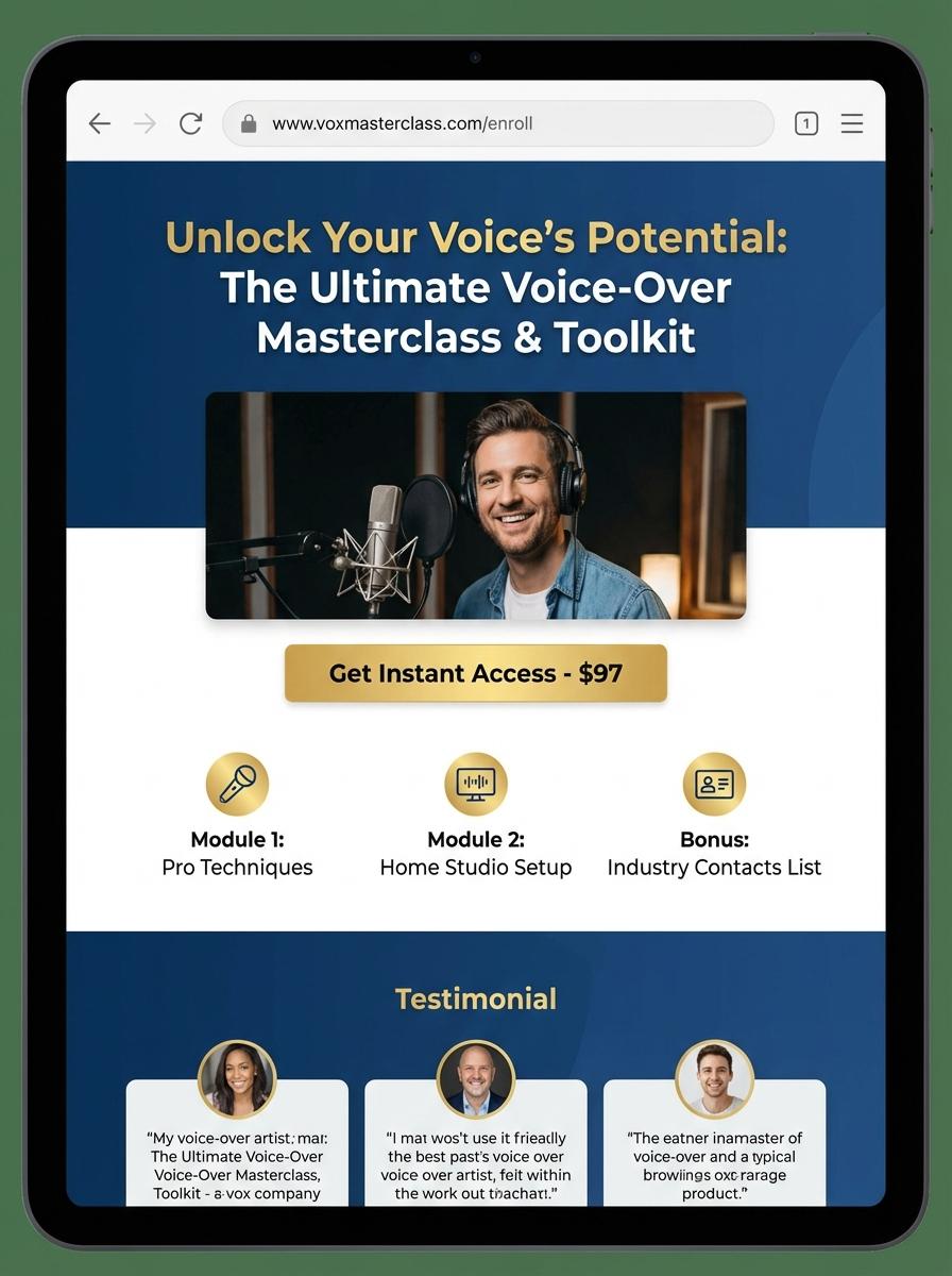 Landing page for digital product Voice-over artist