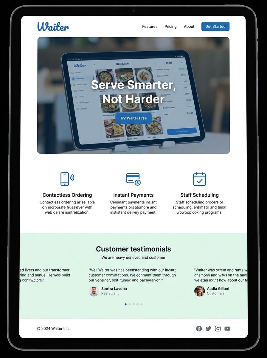 Landing page for digital product Waiter