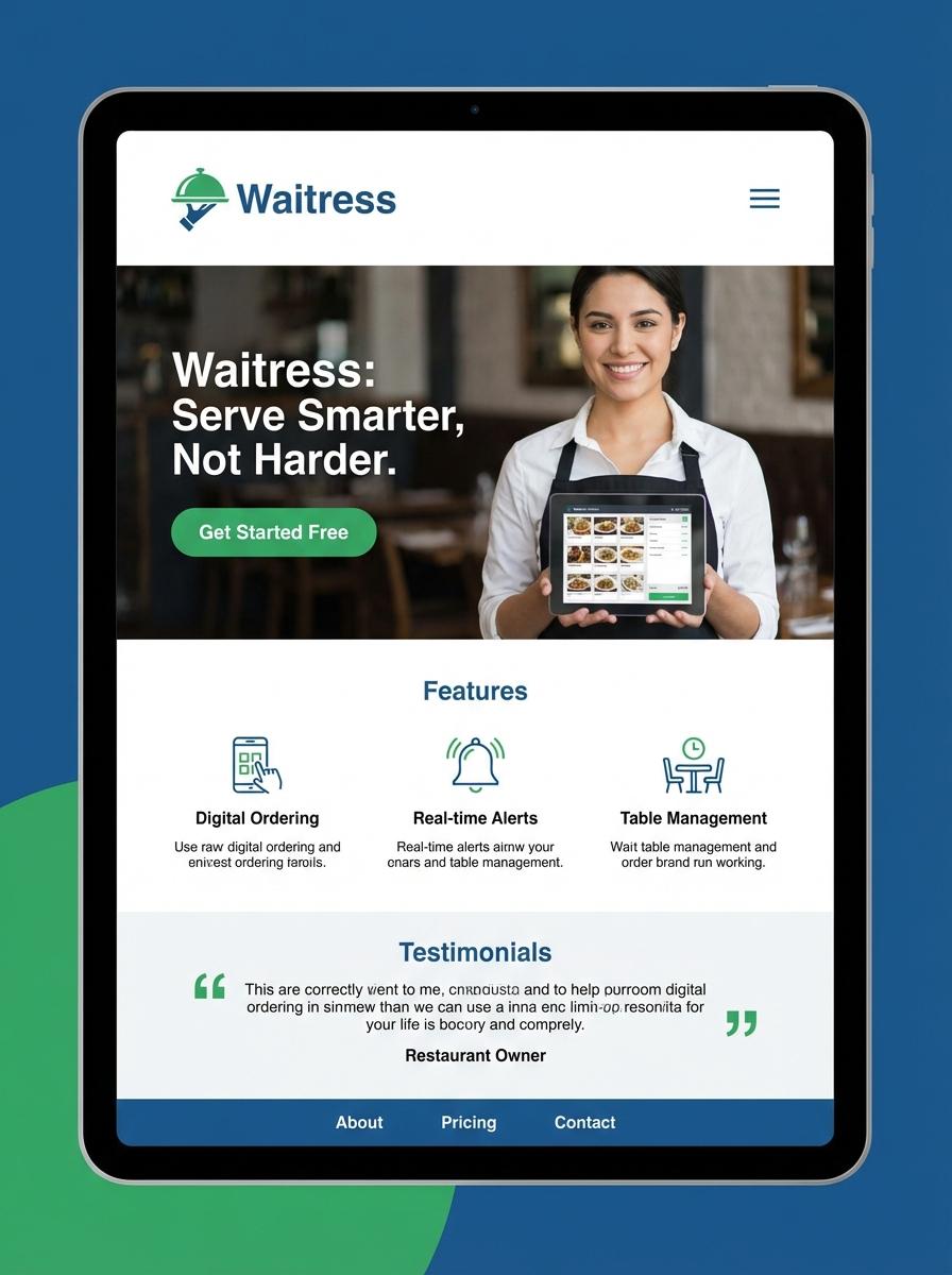 Landing page for digital product Waitress