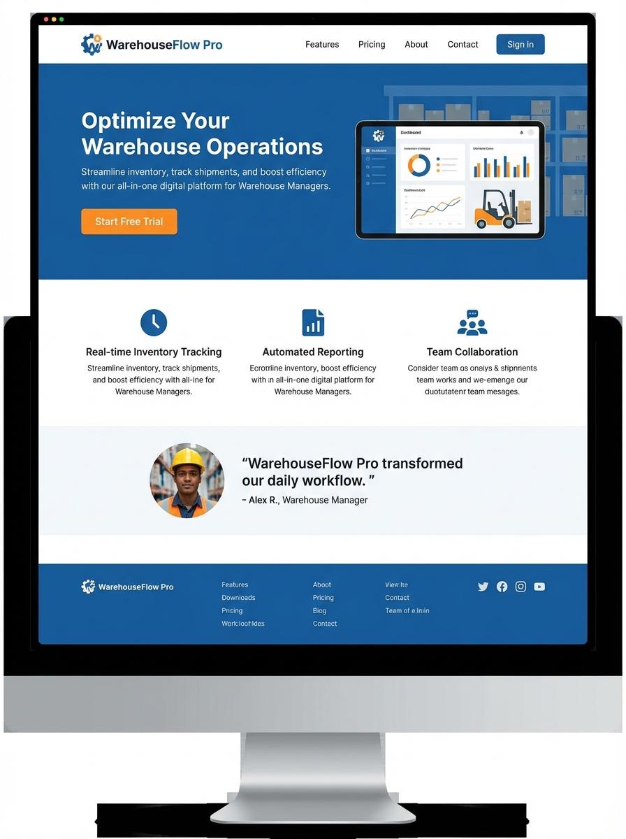 Landing page for digital product Warehouse manager
