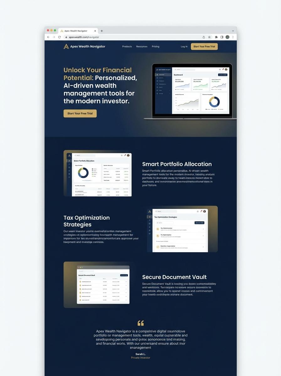Landing page for digital product Wealth manager