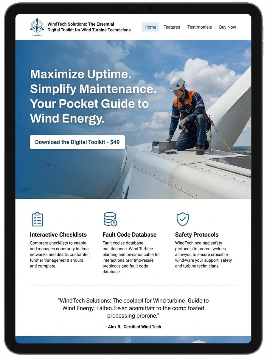 Landing page for digital product Wind turbine technician