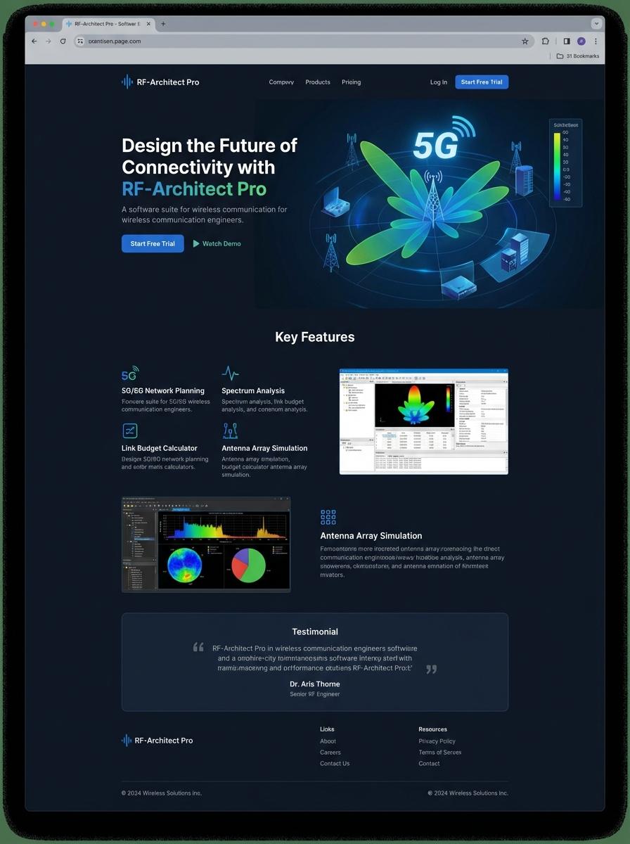Landing page for digital product Wireless communication engineer